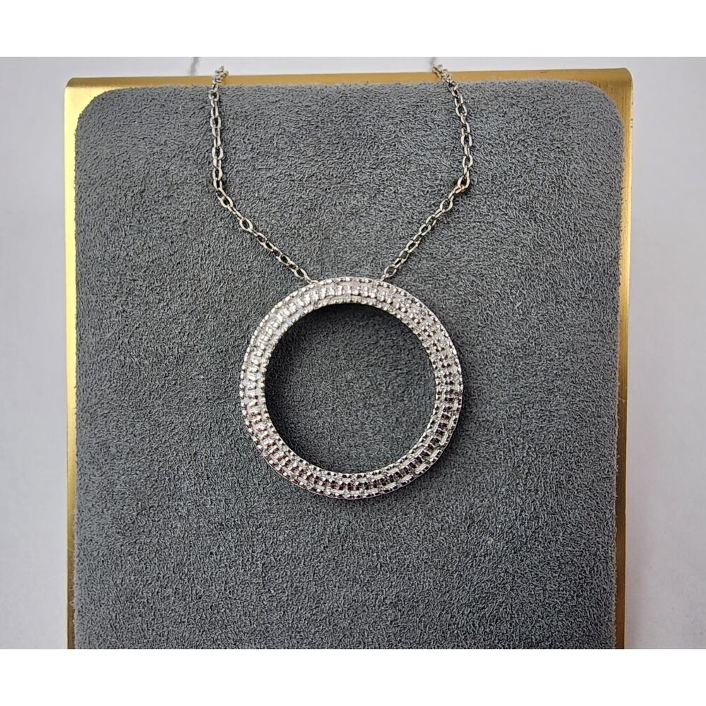 KA 1772 Italy 925 Silver Open Circle Eternity Gemstone Accent Pendant Necklace
